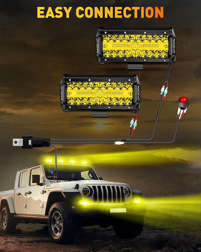 NAOEVO 7 Inch Yellow LED Light Bar, 240W 24, 000LM Offroad Fog/Driving Lights - Image 8
