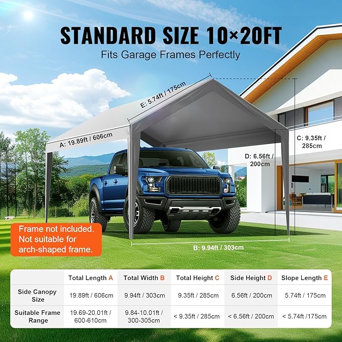 VEVOR Carport Replacement Canopy Cover 10 x 20 ft, Garage Top Tent Shelter Tarp - Image 4