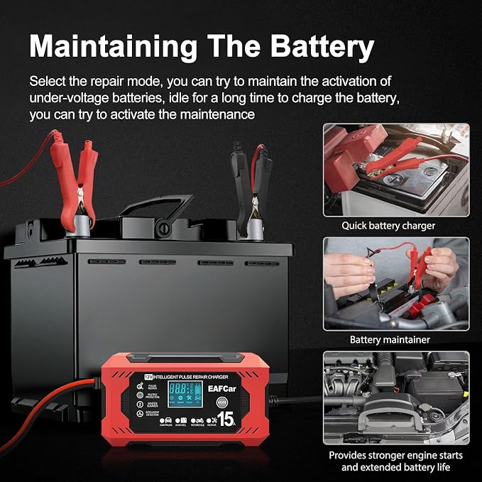 15-Amp Battery Charger, 12V Trickle Charger Car Battery Charger, Smart - Image 4