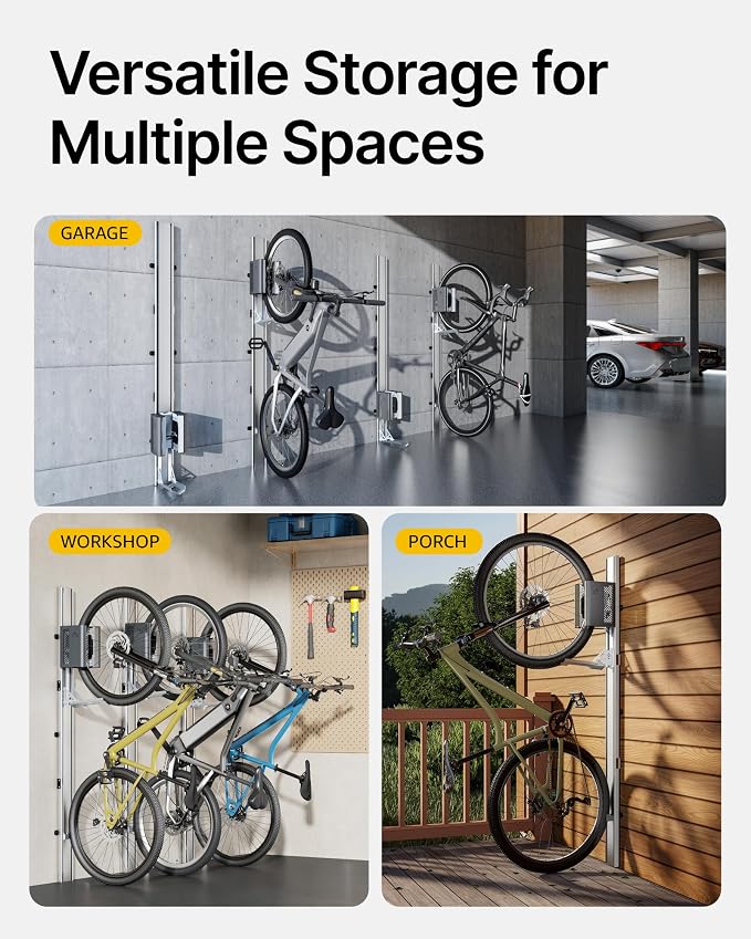 monTEK Automatic Lift EBike Rack – Fits 24-29" Tires, Heavy-Duty Vertical Wall - Image 4