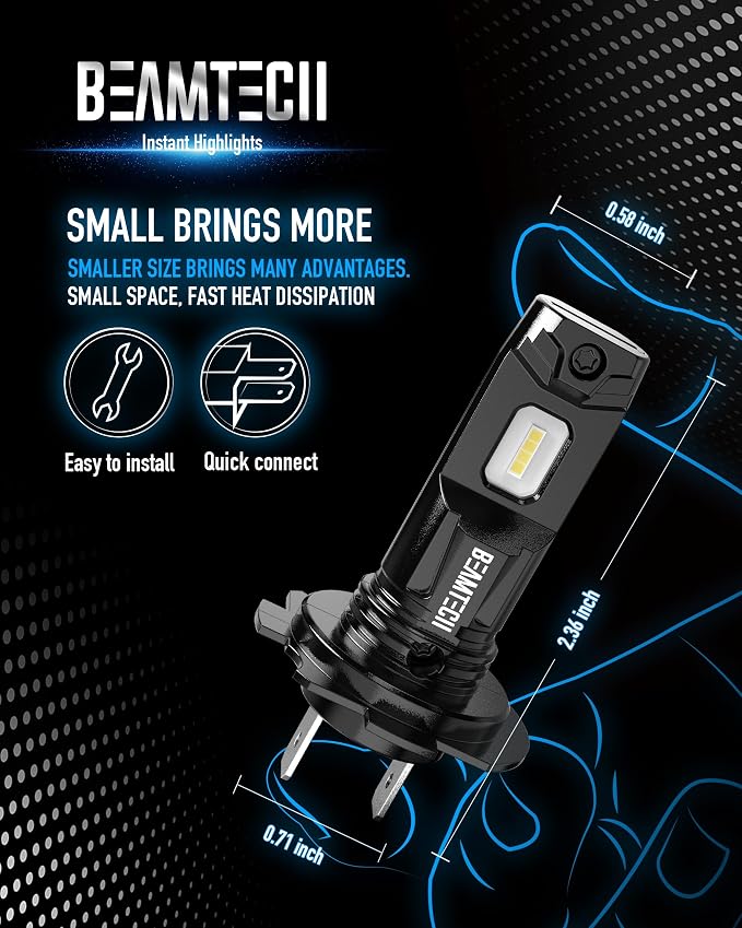 BEAMTECH H7 Fog Light Bulb Fog Light 6500K Xenon White Fanless In Line Pack Of 2 - Image 7