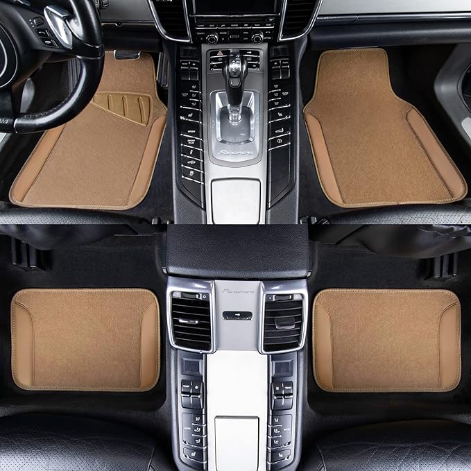 CAR PASS Beige Leather & Waterproof Car Carpet Floor Mats, Universal Car Mats - Image 3