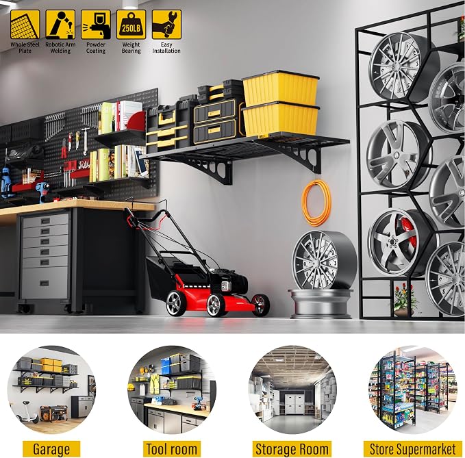 1.64x4ft Adjustable Rail Wall Garage Storage Shelf, - Image 4