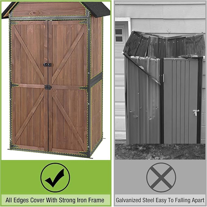 Outdoor Storage Shed Cabinet Strong Iron Frame Surrounding Garden Tool Storage - Image 3