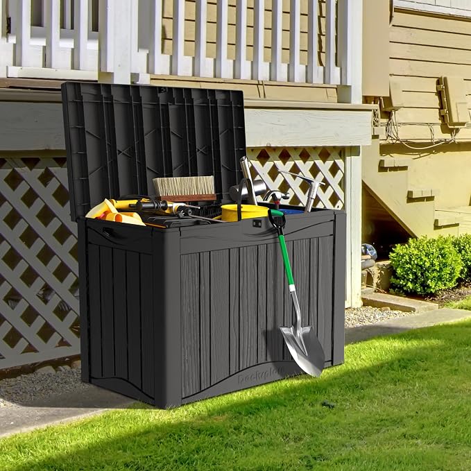 50 Gallon Lockable Resin Deck Box, Waterproof & UV-Resistant Outdoor Storage Box - Image 6