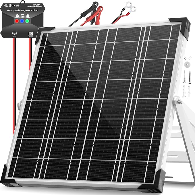Solar Panel Kit 20W 12V, Solar Battery Trickle Charger Maintainer, Waterproof by Voltset