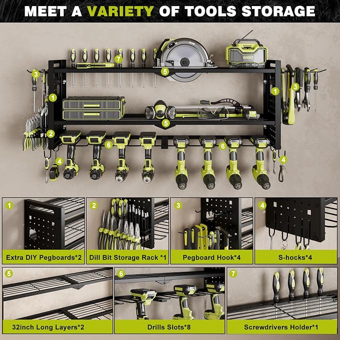 Power Tool Organizer Wall Mount, Cordless Drill Hanger Storage Rack 8 Drill - Image 3