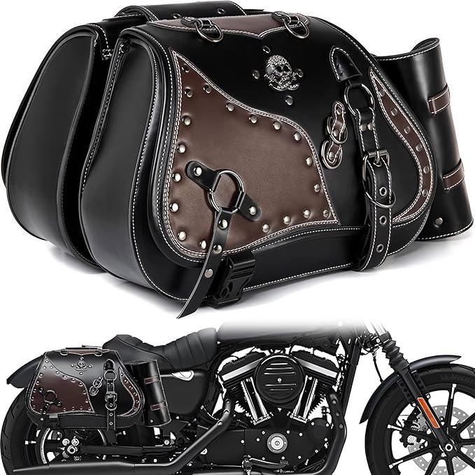 Motorcycle Saddlebags, 30L Leather Waterproof Side Saddle Bags by Unknown