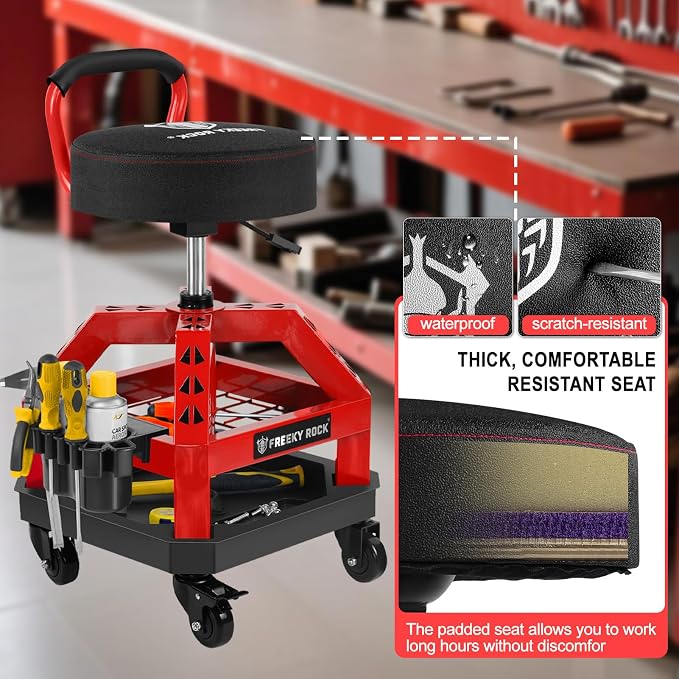 Rolling Shop Stool with Wheels, Heavy Duty Garage Work Mechanic Stool with - Image 3