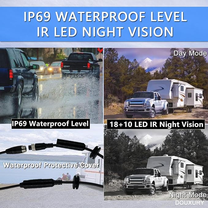 RV Backup Camera System with 7'' Quad Split 1080P Monitor - Image 4