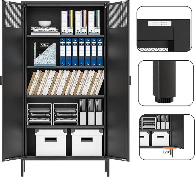 Metal Storage Cabinets with 4 Adjustable Shelves，Black Metal File Cabinet - Image 4