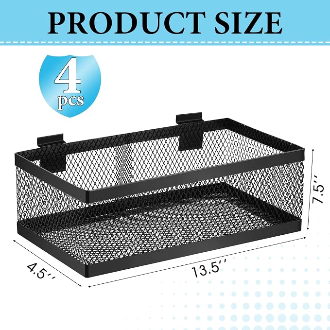 Coume 4 Pcs Black Slatwall Baskets 4 Size Metal Mesh Wire Basket - Image 2
