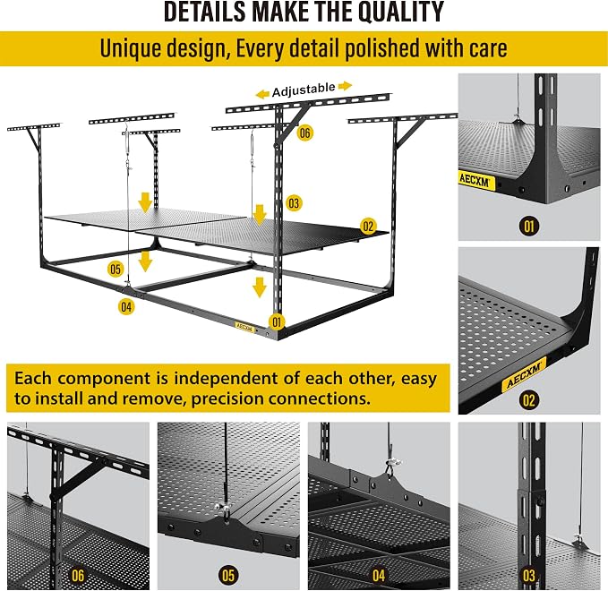 3x6ft Overhead Garage Storage, Adjustable Ceiling Mounted Storage Racks - Image 5