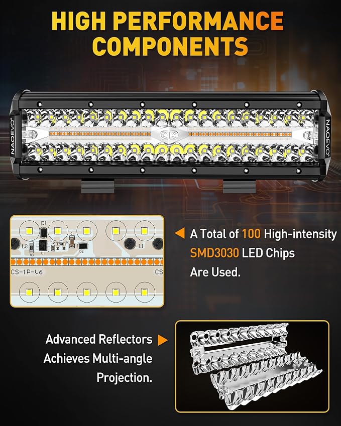 NAOEVO 12 Inch LED Light Bar, 300W 30000LM LED Offroad Fog/Driving Lights - Image 3