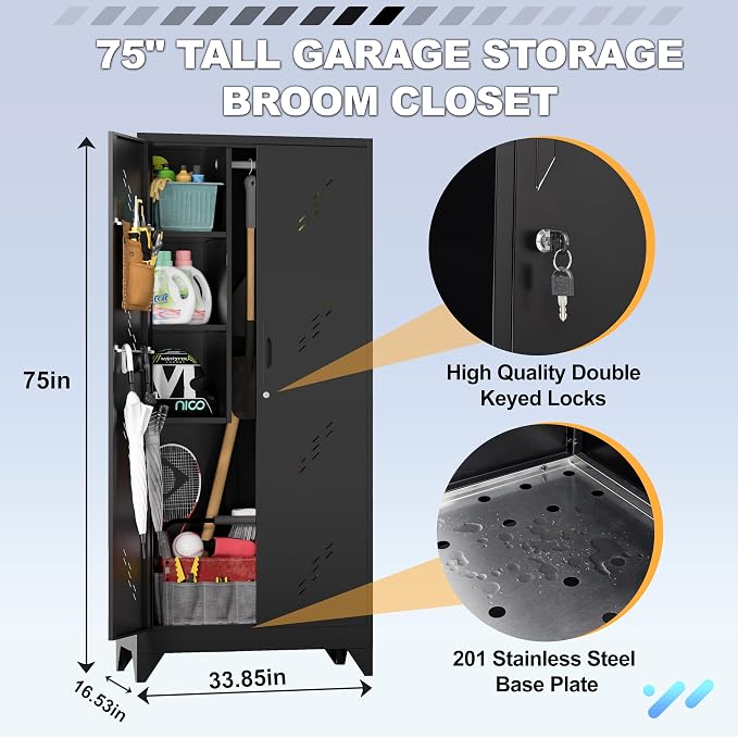 Metal Garage Storage Cabinet, 75” Cleaning Tool Cabinet - Image 3