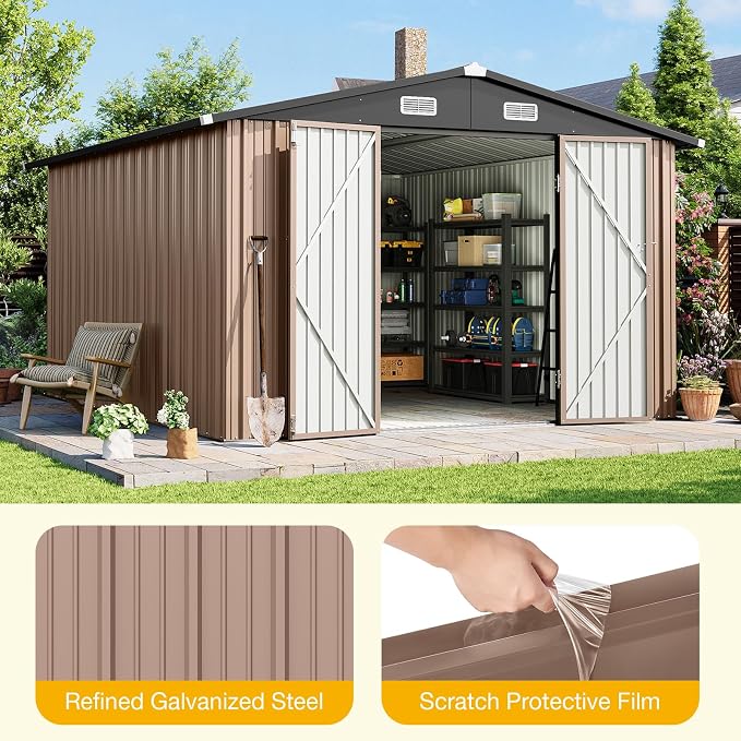 10x12 FT Outdoor Storage Shed Heavy-Duty Galvanized Steel Metal Garden Shed - Image 5