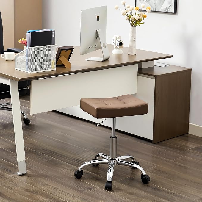 Ergonomic Desk Stool with Wheels Faux Leather Office Stool by FIRAVOE
