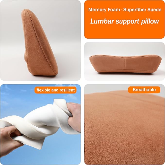 1P Lumbar Support Pillow, 15.5x8.7 Memory Foam, Superfiber Suede, Drive car - Image 4