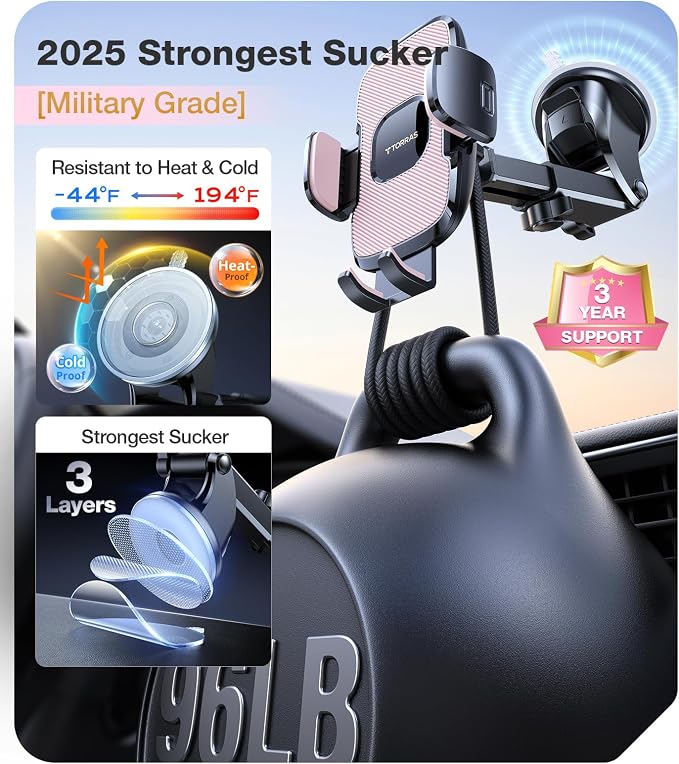 TORRAS Pink Phone Holders for Your Car【True Military-Grade & Strongest Suction】 - Image 3