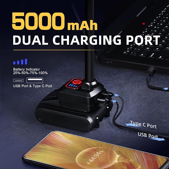 LED Work Light, 5000mAh Magnetic Gooseneck Light Rechargeable, 2000 Lumen - Image 3