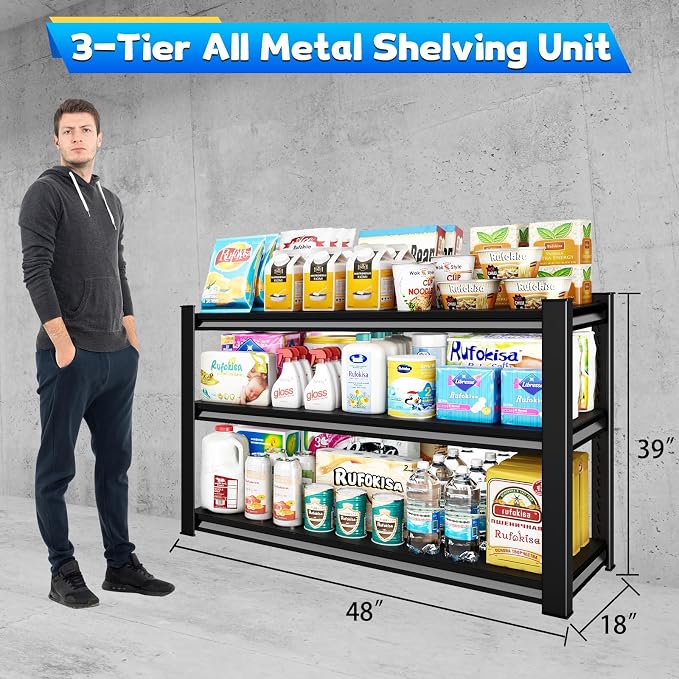 3-Tier Garage Shelving Heavy Duty，48" W Metal Shelving Unit - Image 3