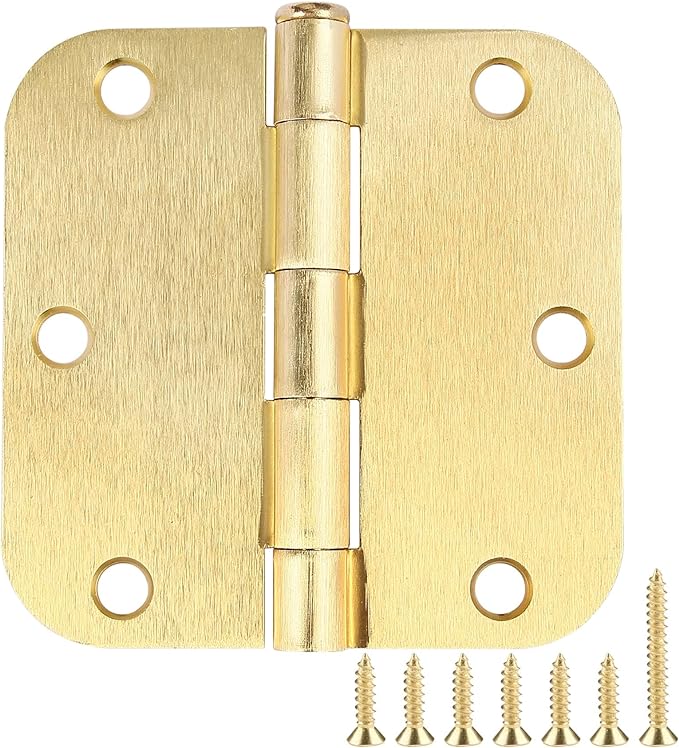 3 Pack Round Door Hinges 3-1/2" x 3.5 inch, 5/8 Radius, Brushed Brass 3 ½ Inch by TDCHINGES