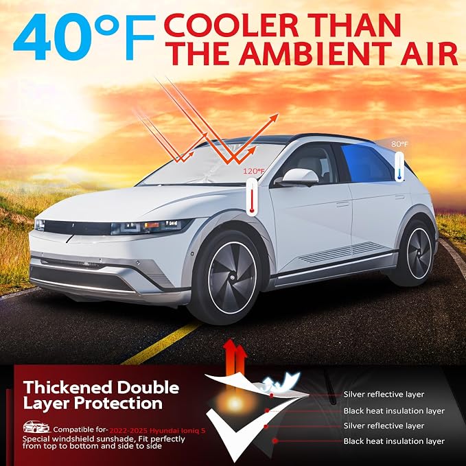 KAYZT Windshield Sun Shade for 2022-2025 Hyun-dai Ioniq 5 Foldable Sunshade - Image 2