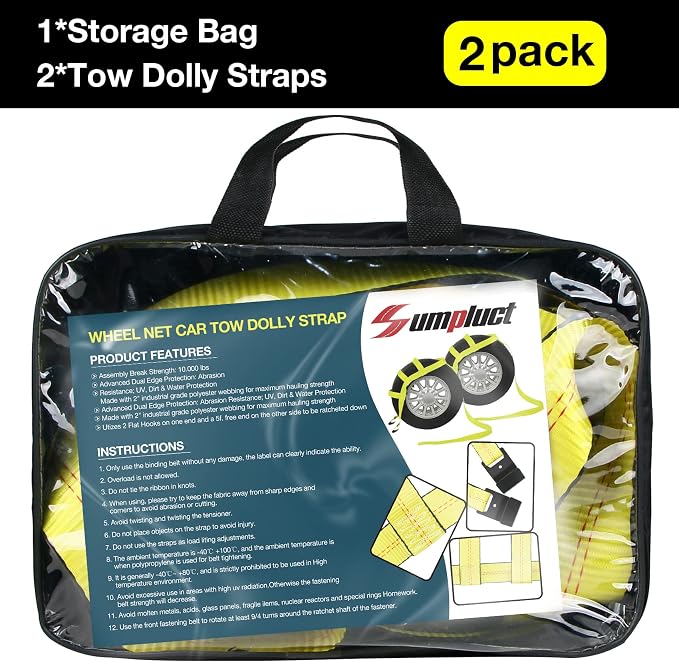 Tow Dolly Basket Straps with Flat Hook-2 Pack, Car Wheel Strap Tire Bonnet Net - Image 6