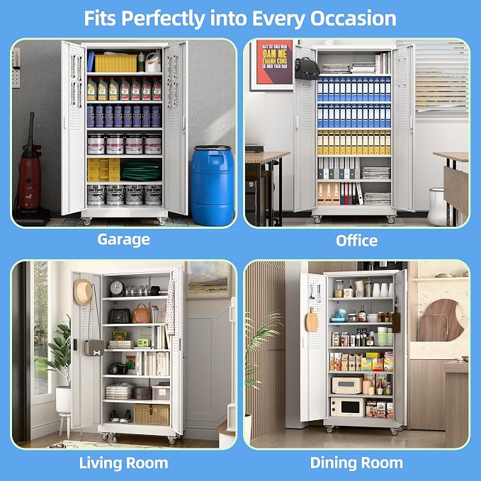 Garage Storage Cabinet with Pegboard and 5 Adjustable Shelves, Tool Storage - Image 7