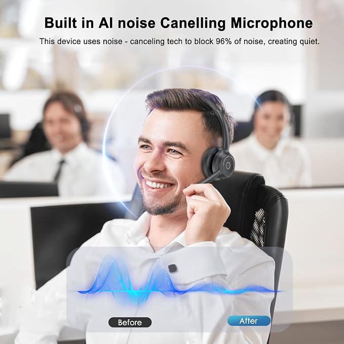 Wireless Headset with Mic for Work, Wireless On Ear Headphones with USB Dongle - Image 2