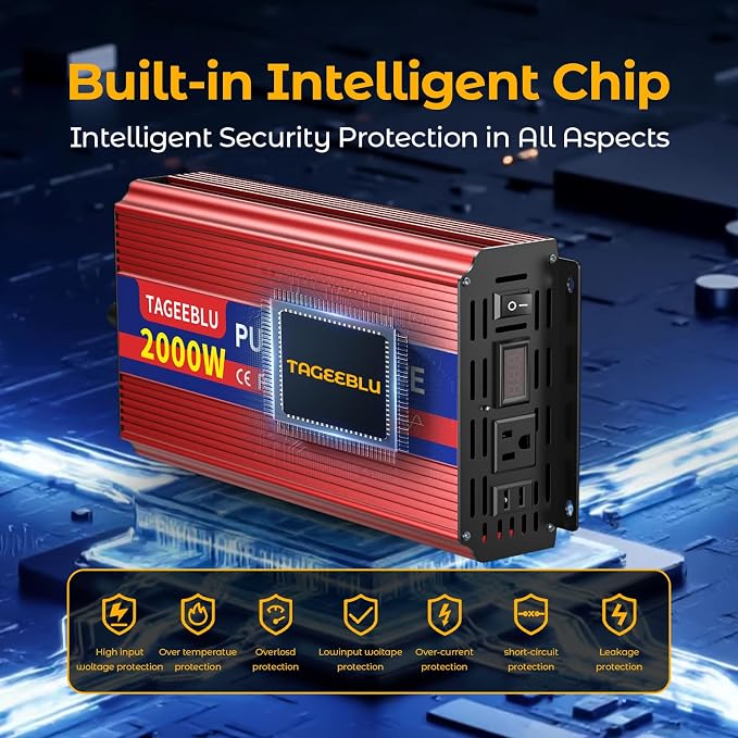 2000W Pure Sine Wave Inverter, 12V DC to 110V/120V AC Power Inverter - Image 4