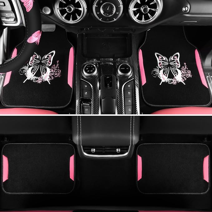 CAR PASS Pink Leather & Gaberdine Butterfly Car Seat Covers Full Set - Image 9