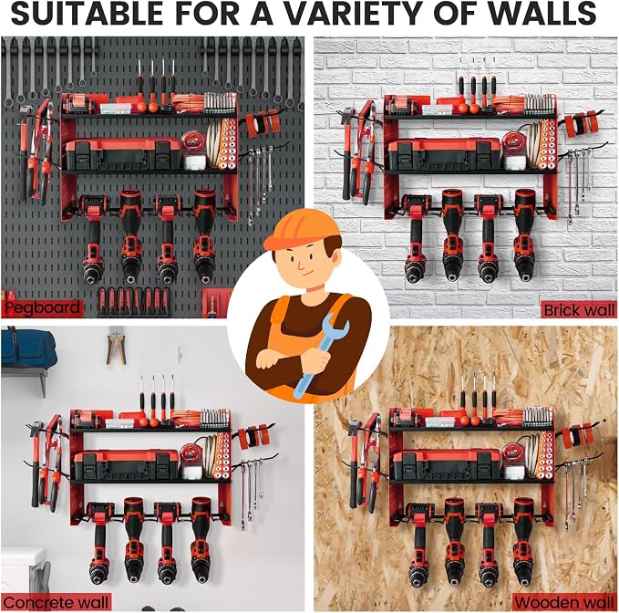 TRZZ Power Tool Organizer Wall Mount, 3-Layer Drill Holder - Image 7