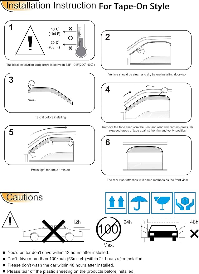 4pcs Side Wind Deflector, Out-Channel Tape On Sun Rain Guards, Dark Smoke Nice - Image 6