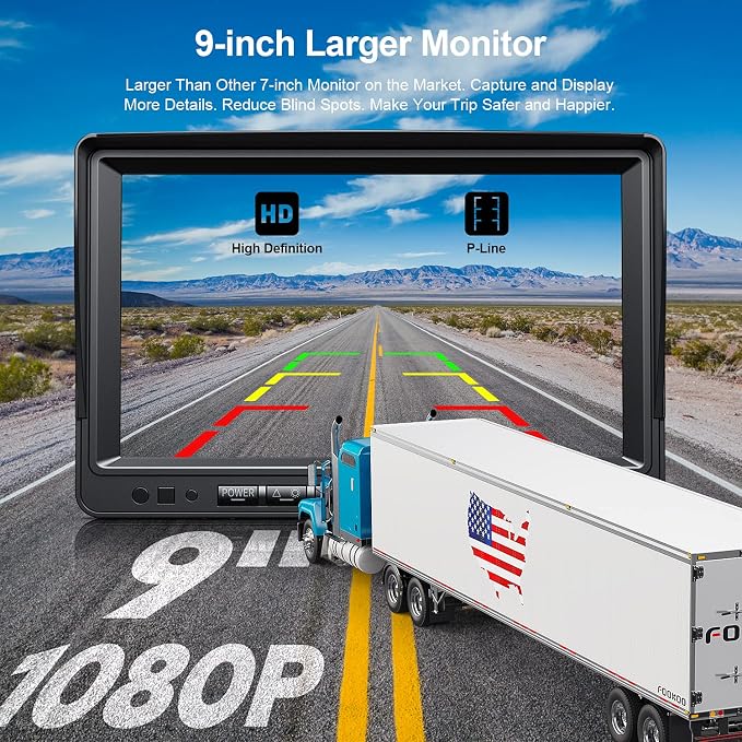 Fookoo HD 1080P 9" Wireless Backup Camera System, 9-inch Quad Split Screen - Image 2