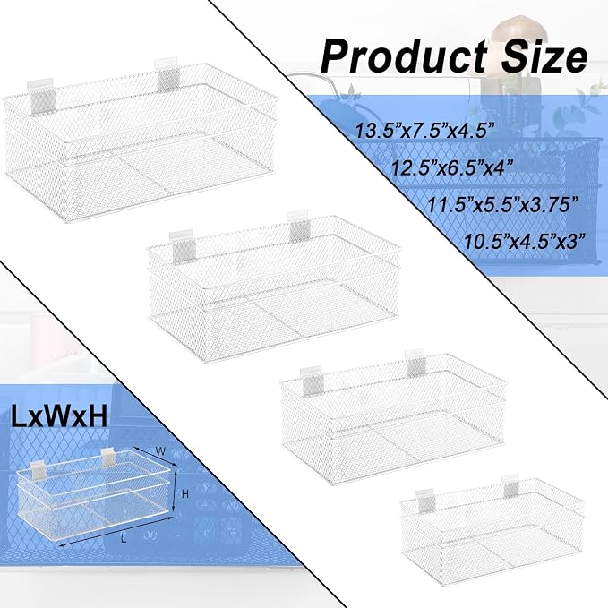 Barydat 4 Pcs Slatwall Basket Set Ventilated Metal Slatwall Basket Hanging Wire - Image 3