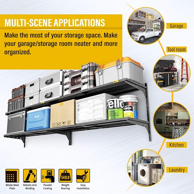2-Pack 2 Tier 1.3x4ft Garage Shelving Wall Mounted, 800 lbs Load - Image 4