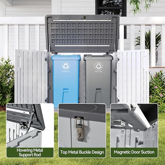 Aoxun Outdoor Storage Cabinet 35 Cu.Ft Outdoor Trash Can Storage Shed - Image 5
