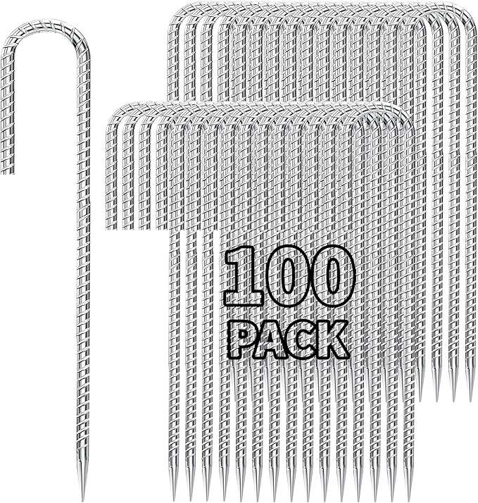 12 inch Stakes Heavy Duty 100-Pack J Hook Metal Fence Stake by Besitu
