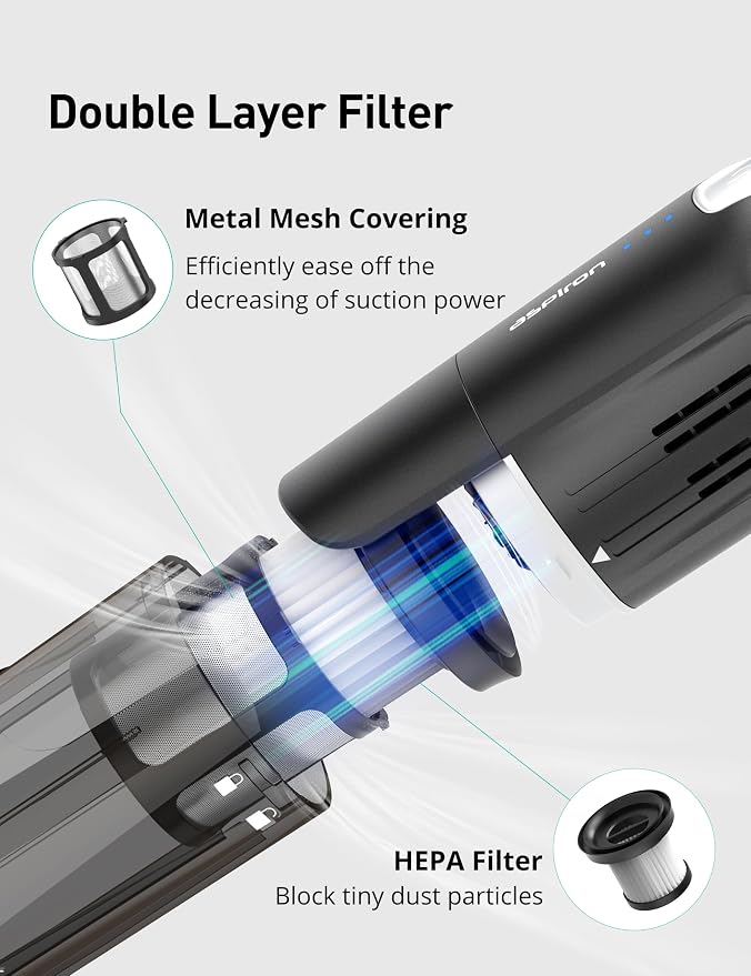 Aspiron Cordless Handheld Vacuum, 24KPA Powerful Car Vacuum, Rechargeable - Image 4