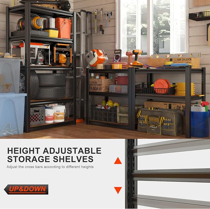 REIBII Storage Shelves 2500LBS Metal Shelving Adjustable Garage Shelving 5 Tier - Image 6