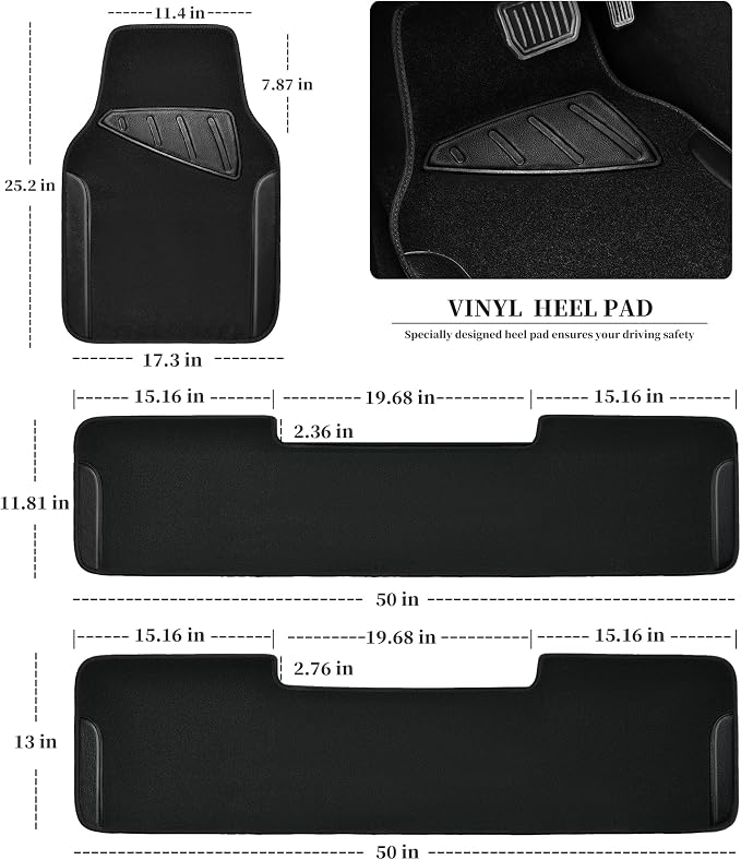 CAR PASS Waterproof Universal Faux Leather 3Row Car Floor Mats, Set of Vehicles - Image 2