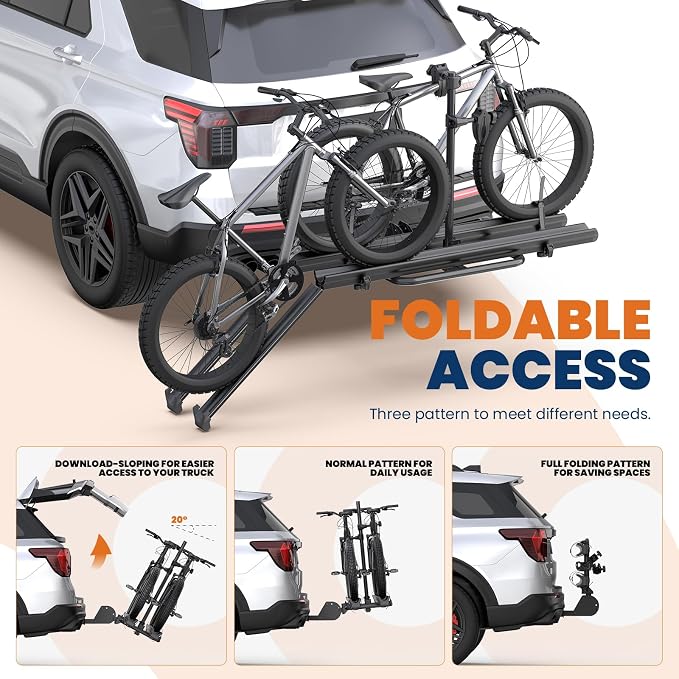 Aluminum 2 EBikes Foldable 2'' Hitch Mounted Carrier Racks w/Ramps Over 200lbs - Image 4