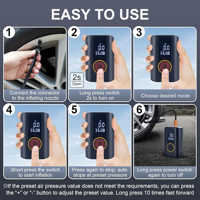 Tire Inflator Portable Air Compressor Cordless Rechargeable Mini Air Pump - Image 7