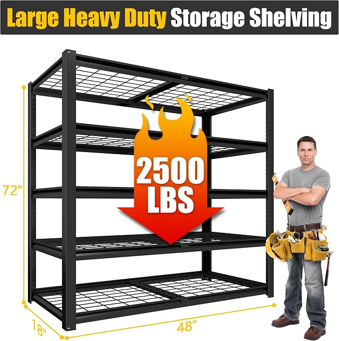 PrimeZone 72" H X 48" W X 18" D Heavy Duty Garage Shelving 5 Tier 2500 LBS - Image 3