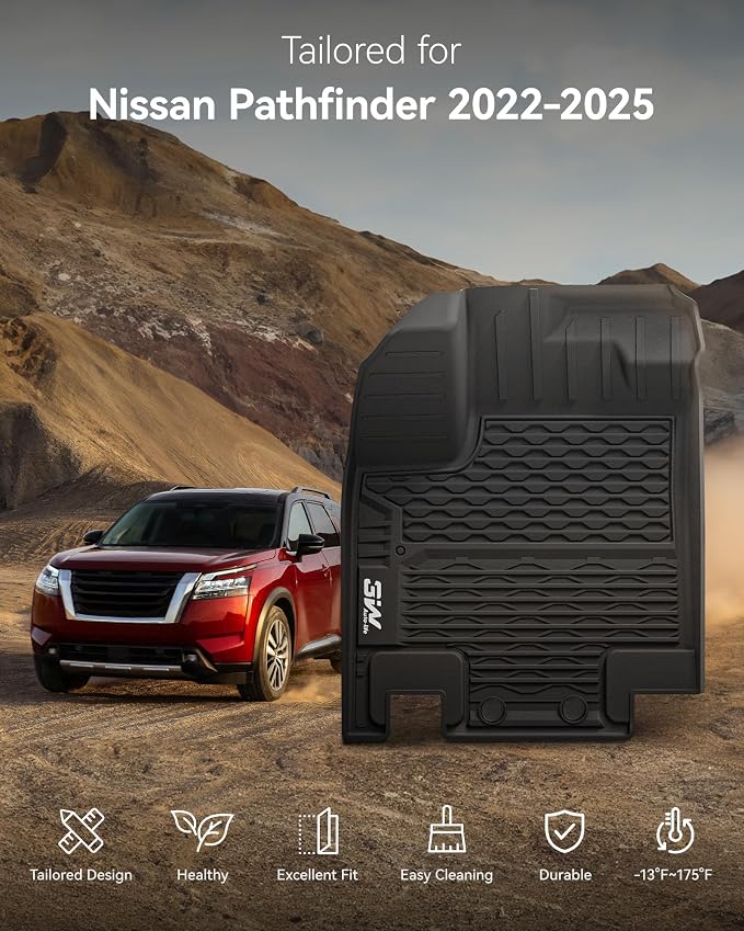 3W Floor Mats for Nissan Pathfinder 2022 2023 2024 2025, 3 Rows, TPE All - Image 2