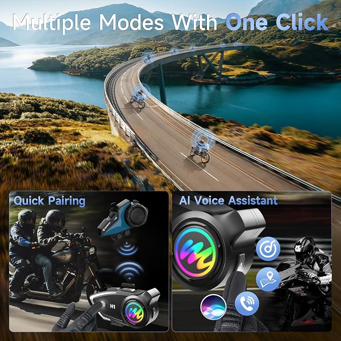 Moman Motorcycle Intercom Headset, H1 1 Pack Dirt Bike Communication System AI - Image 3
