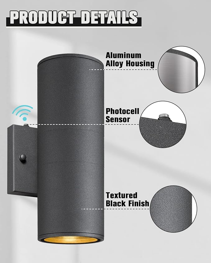 Ken & Ricky Dusk to Dawn Outdoor Lighting, Outdoor Wall Sconce Lights, Cylinder - Image 6