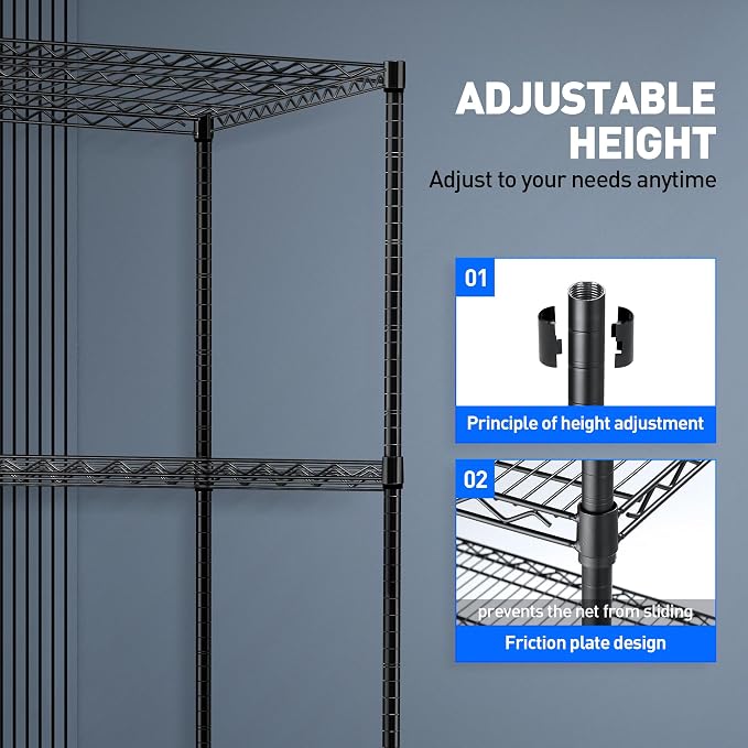 5 Tier Wire Shelf Shelving Unit, Heavy Duty Garage Storage Shelves - Image 7