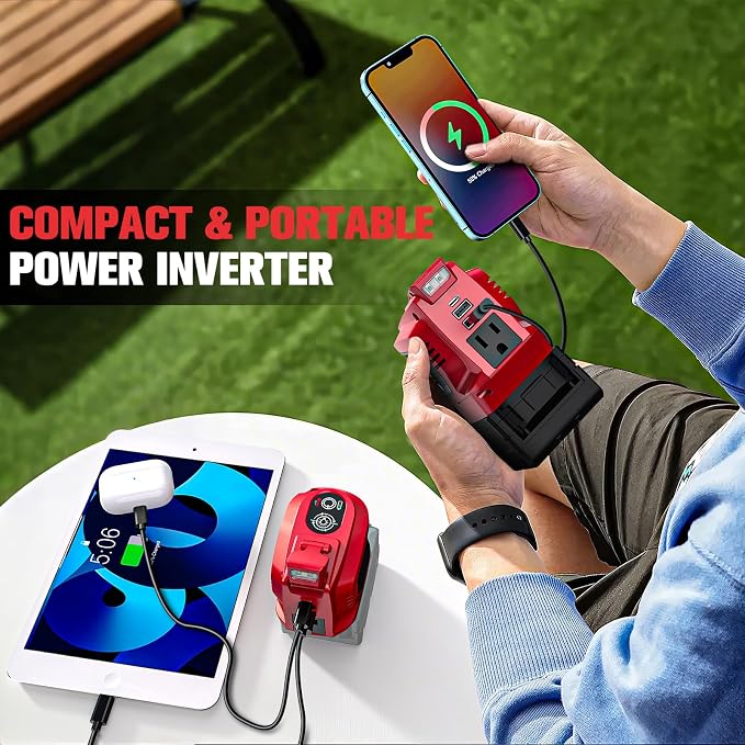 Power Inverter Compatible with Milwaukee 18V Battery, Ecarke 200W Portable - Image 3